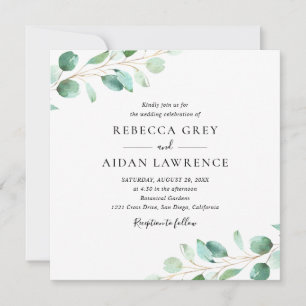 Invitation Elégant Eucalyptus Mariage Carré