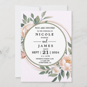 Invitation Elégant Eucalyptus Pêcher Floral