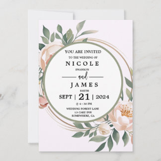 Invitation Elégant Eucalyptus Pêcher Floral