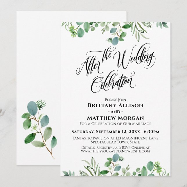 Invitation Élégant Eucalyptus pour la célébration après le ma (Devant / Derrière)