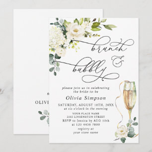 Invitation Élégant Eucalyptus Roses Blanches Brunch & Bulles