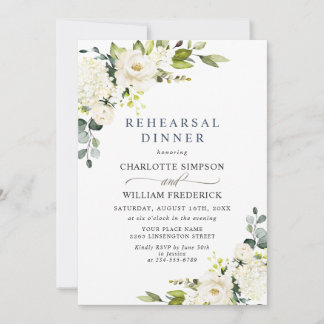 Invitation Elégant Eucalyptus Roses Blanches RÉPÉTITION DÎNER