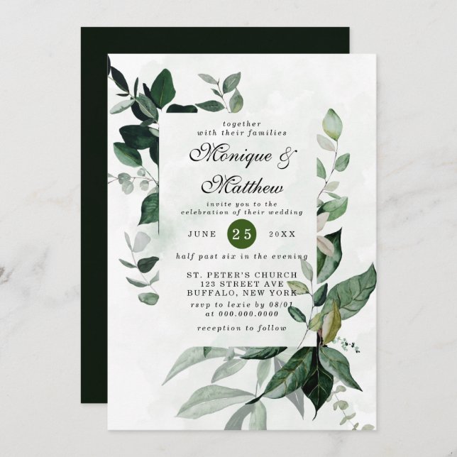 Invitation Elégant Eucalyptus Verdure Airy Rustic Mariage dan (Devant / Derrière)