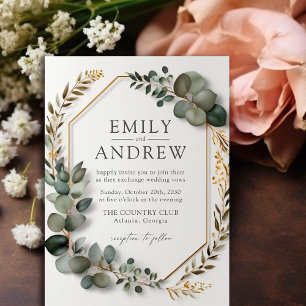 Invitation Elégant Eucalyptus Verdure Gold Frame Mariage