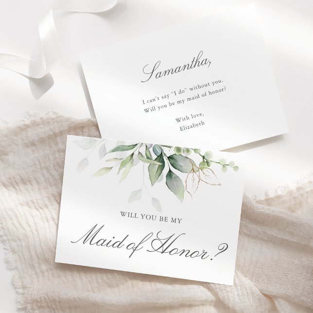 Invitation Elégant Eucalyptus Verdure Maid Of Honor Propositi (Créateur téléchargé)