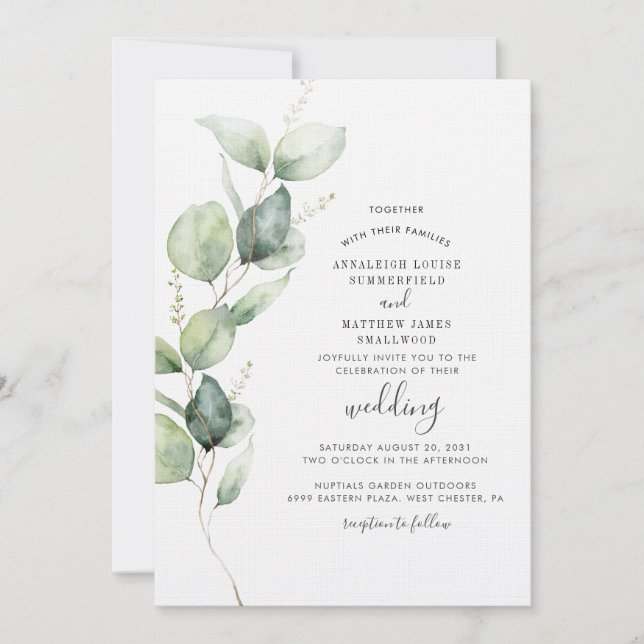 Invitation Elégant Eucalyptus Verdure Mariage moderne (Devant)