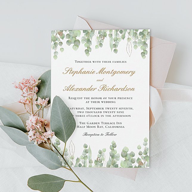 Invitation Elégant Eucalyptus Verdure Mariage Or (Créateur téléchargé)