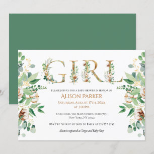 Invitation Elégant Eucalyptus Verdure Or Baby Girl Douche