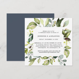 Invitation Elégant Eucalyptus Verdure Répétition Carré Dinne