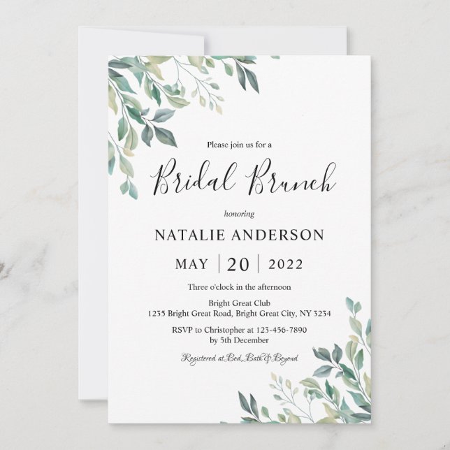 Invitation Elégant Eucalyptus Verdure Rustique Bridal Brunch (Devant)