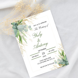 Invitation Élégant Eucalyptus Vert Botanique Or 