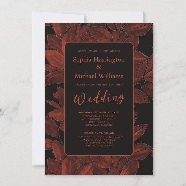 Invitation Elegant Fall Leaves Autumn Wedding Invite QR Code (Devant)