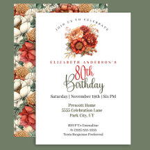 Elegant Fall Peony and Mum 80th Birthday