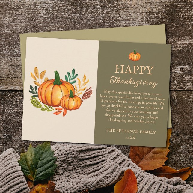 Invitation Elegant Fall Pumpkin Happy Thanksgiving Card (Vintage Watercolour Pumpkin Happy Thanksgiving Card)