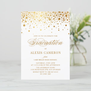Invitation Élégant Faux Gold Foil Confetti Graduation