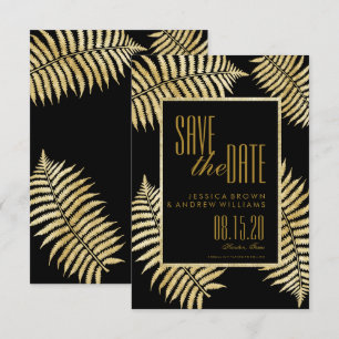 Invitation Élégant Faux Gold Leaf Bracken Enregistrer La Date