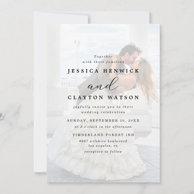 Invitation Elégant Faux Vellum Effet Overlay Photo Mariage I (Devant)