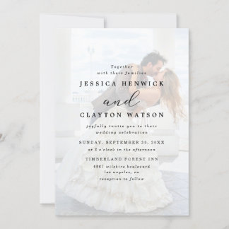 Invitation Elégant Faux Vellum Effet Overlay Photo Mariage I