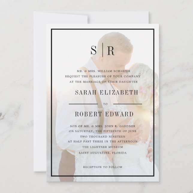 Invitation Élégant Faux Vellum Overlay Photo Rehearer Dîner (Devant)