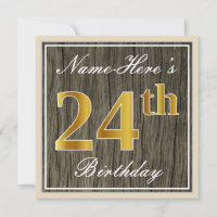Elégant, Faux Wood, Faux Gold 24ème Anniversaire +