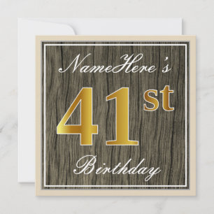 Invitation Elégant, Faux Wood, Faux Gold 41ème Anniversaire +