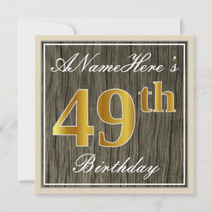 Invitation Elégant, Faux Wood, Faux Gold 49e Anniversaire + N
