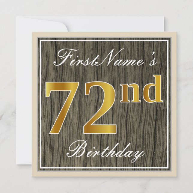 Invitation Elégant, Faux Wood, Faux Gold 72e Anniversaire + N (Devant)