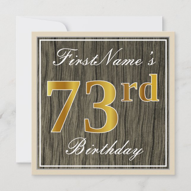 Invitation Elégant, Faux Wood, Faux Gold 73e anniversaire + N (Devant)