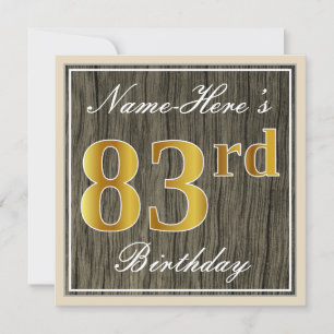 Invitation Elégant, Faux Wood, Faux Gold 83ème anniversaire +