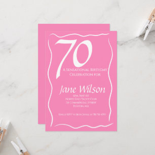 Invitation Elégant Féminin Anniversaire 70 ans Écriture Rose