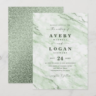 Invitation Elégant Fern Green Marbre & Parties scintillant Ma