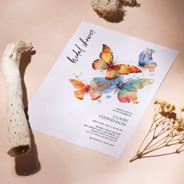 Invitation Elégant Fête des mariées papillon aquarelle Invita (Personalized Elegant Watercolor Butterfly Bridal Shower Invite)