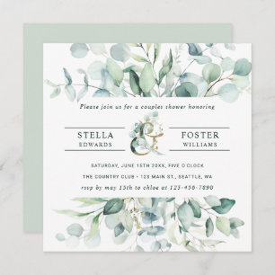 Invitation Élégant feuillage vert Ampersand Couples Douche