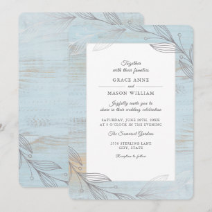 Invitation Élégant Feuille Botanique Argent Rustique Mariage