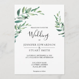 Invitation Elégant feuille d'aquarelle botanique Mariage