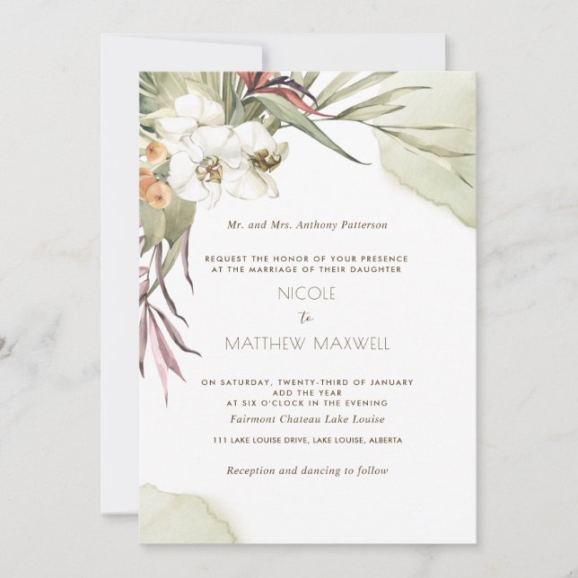 Invitation Élégant Feuille de palmier vert Mariage fleuri  (Devant)