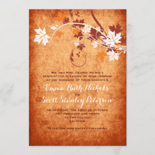 Invitation Élégant feuille d'érable mariage de automne orange