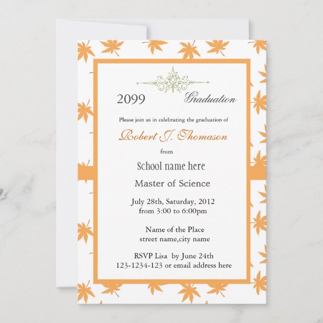 Invitation Élégant feuille d'or haut niveau de réussite diplô (Devant)