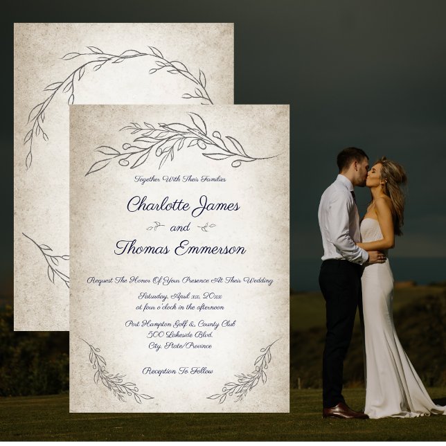 Invitation Élégant Feuille doux Mariage de script (Créateur téléchargé)