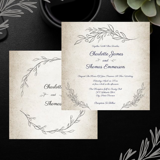 Invitation Élégant Feuille doux Mariage de script (Elegant Soft Leaves Script Wedding Invitation)
