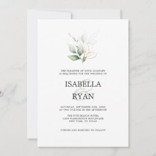 Invitation ELEGANT Feuille Foliage Or Aquarelle MARIAGE Inv