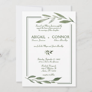 Invitation Élégant Feuille minimaliste Cadre Mariage vert