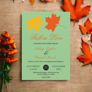 Invitation Élégant Feuilles Automne Vert Mariage Floral Autom