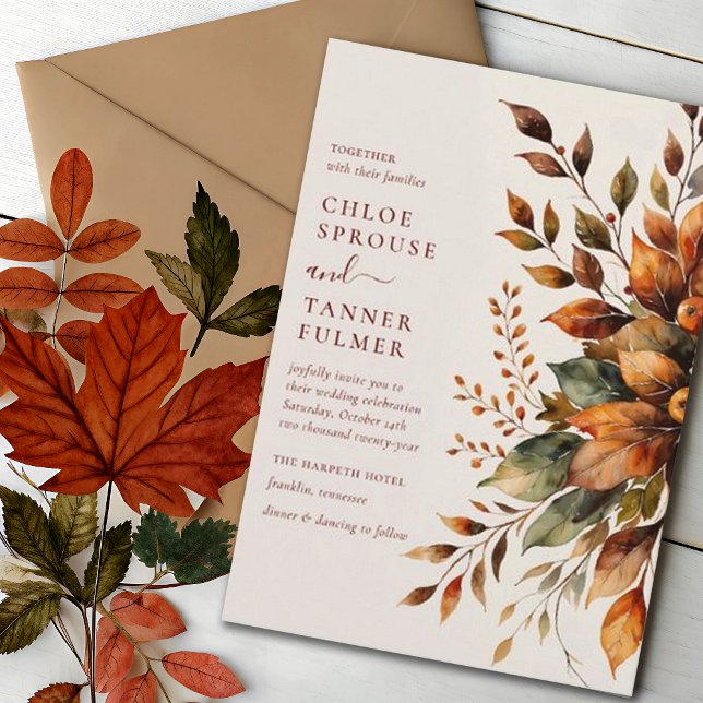 Invitation Élégant Feuilles d'automne Aquarelle Floral Mariag (Créateur téléchargé)