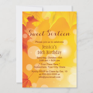 Invitation Élégant Feuilles d'automne Golden Sweet 16