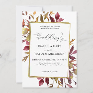 Invitation Élégant Feuilles d'automne Mariage verdoyant Gold