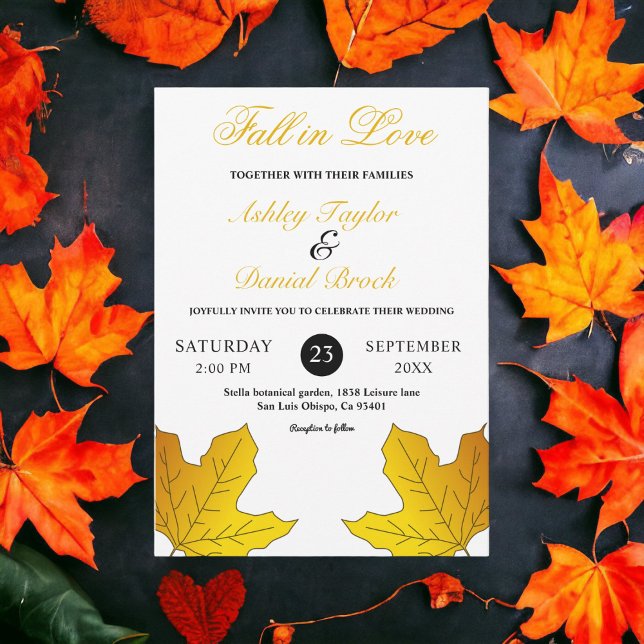 Invitation Élégant Feuilles d'or rustique automne Mariage flo (Créateur téléchargé)