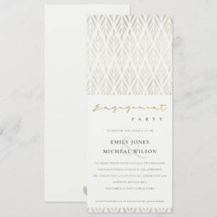 INVITATION ÉLÉGANT FIANÇAILLES ARGENT BLANC ART DÉCO MODERNE