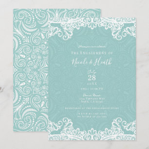 Invitation Elégant Fiançailles en dentelle blanche Turquoise
