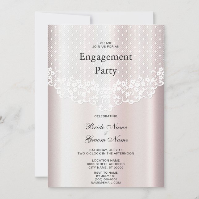 Invitation Élégant Fiançailles floral dentelle blanche (Devant)